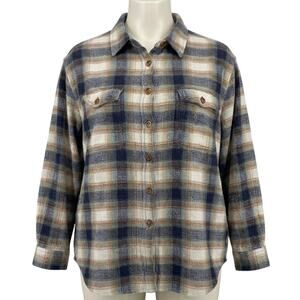 VTG Diana Marco Flannel Button Up Shirt Plus 22 Blue Green Yellow Plaid Cotton